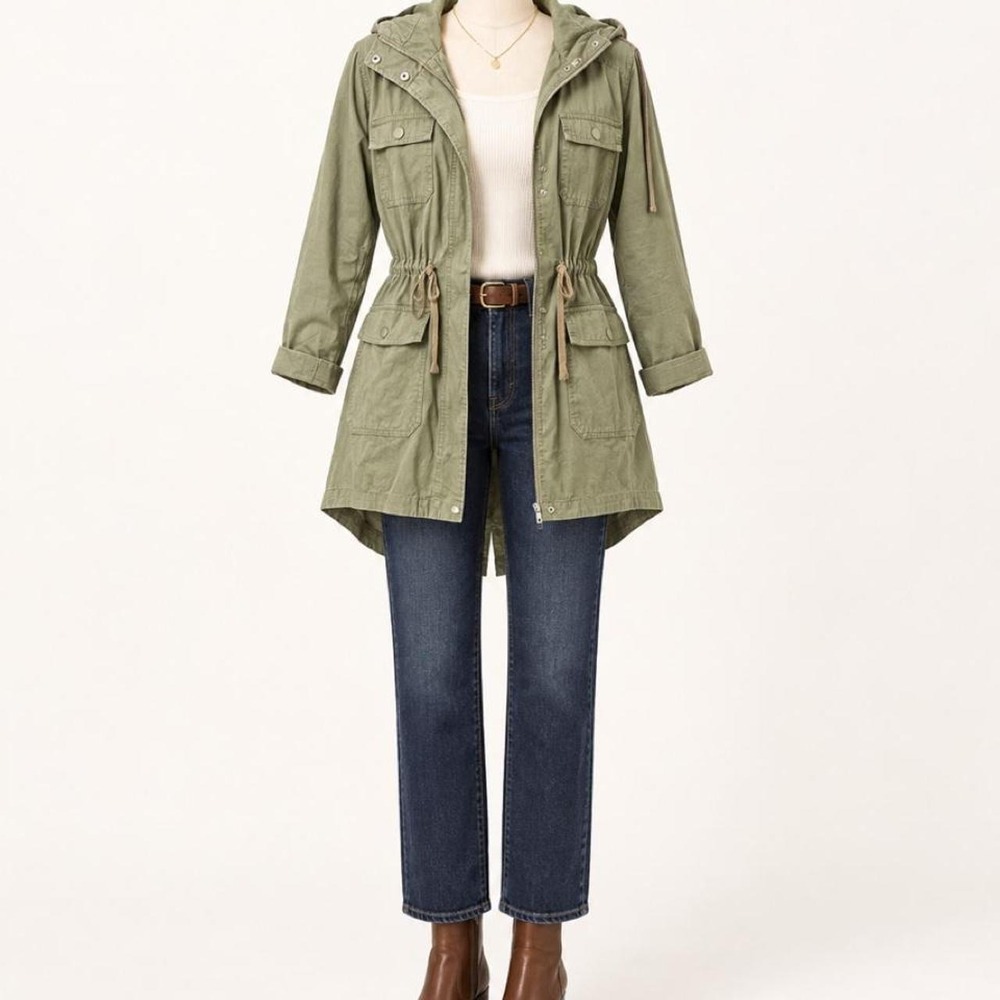 By Together Apparel Olive Green Hooded Utility Jacket — Size S
